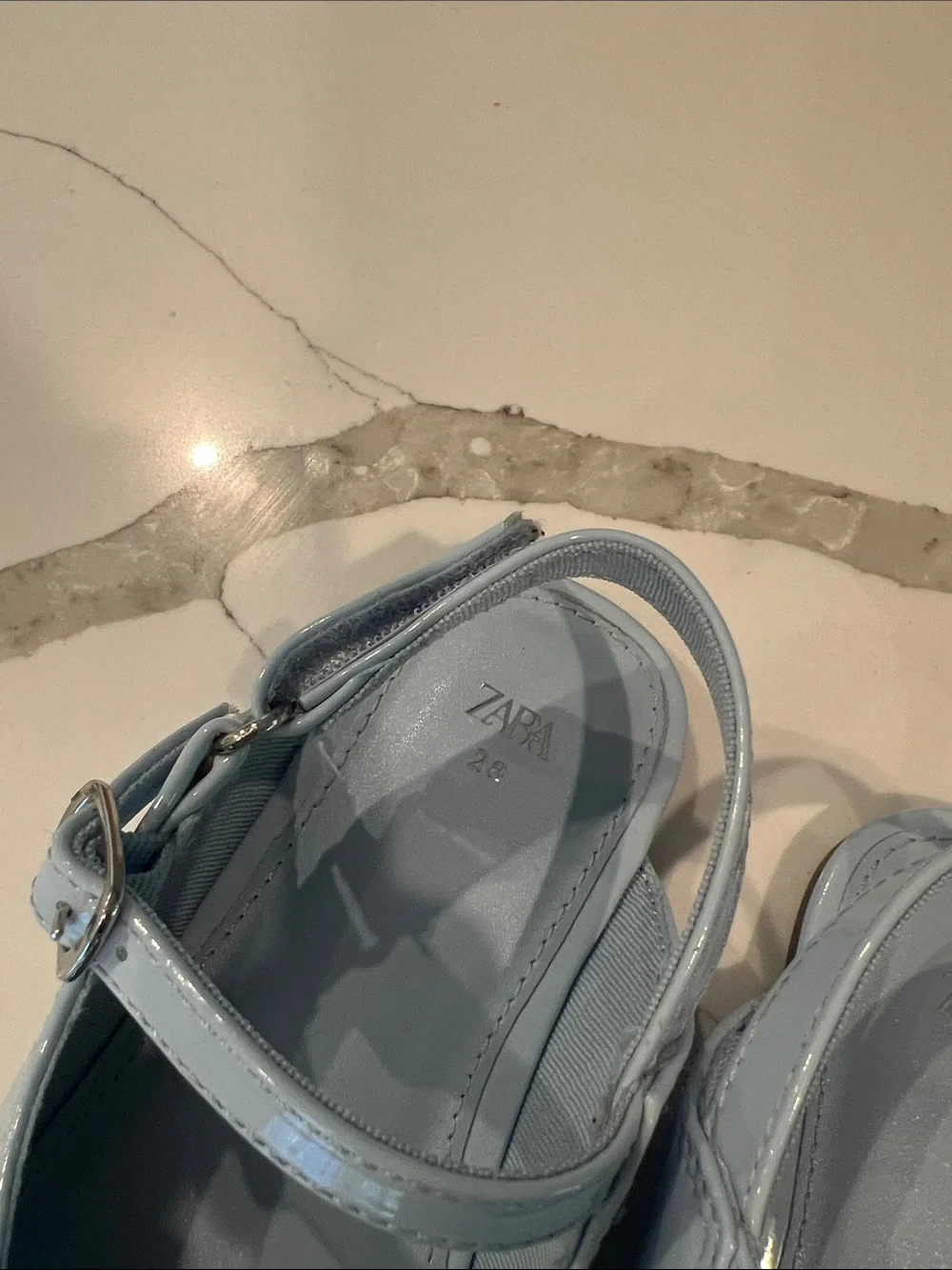 ZARA Girls Patent Mary Jane Ballet Flats with Bow - Light Blue